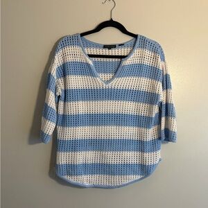 JEANNE PIERRE Sky Blue and White Striped Knit Blouse
